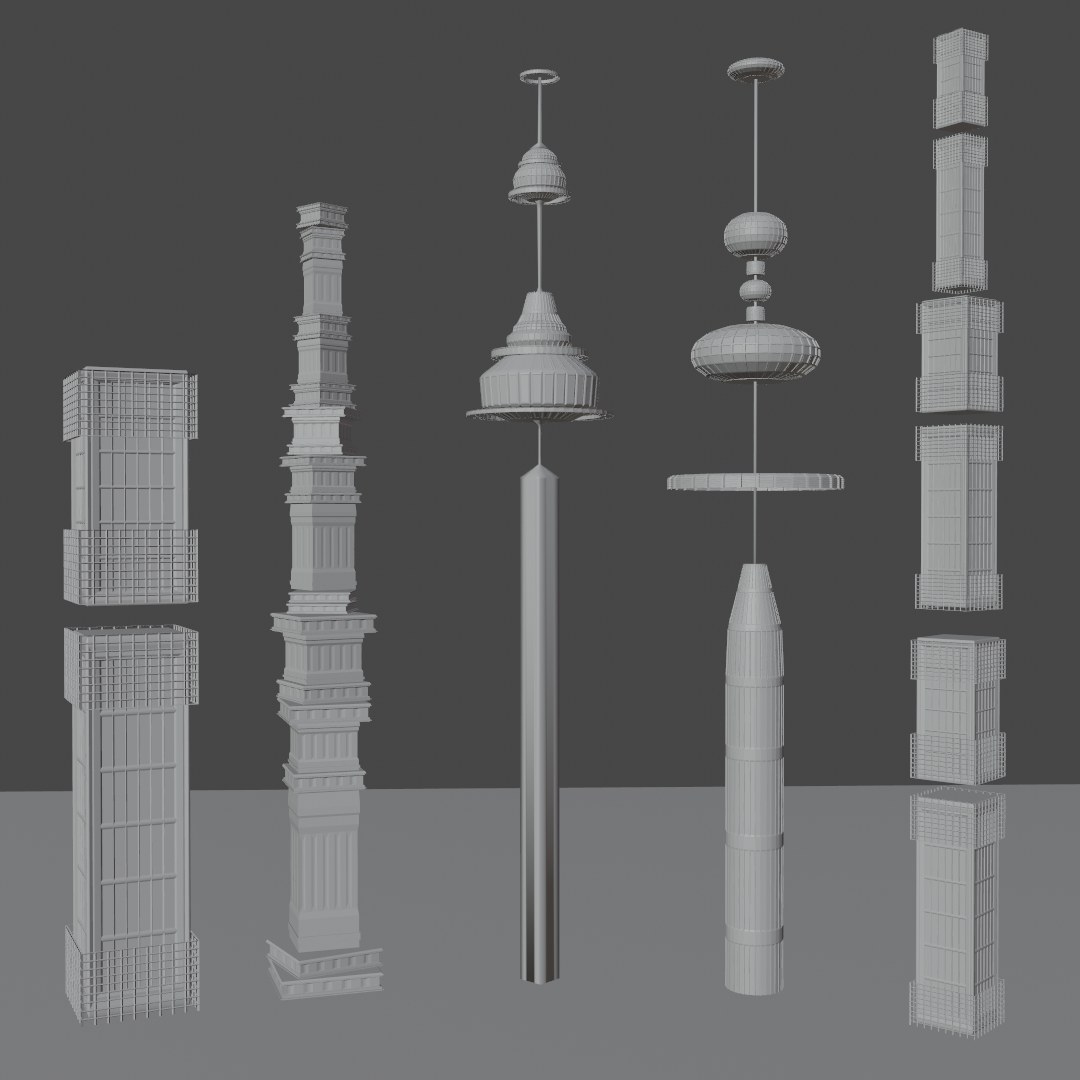 Stylized Sci-Fi Skyscrapers and Towers - Day + Night mode! preview image 4